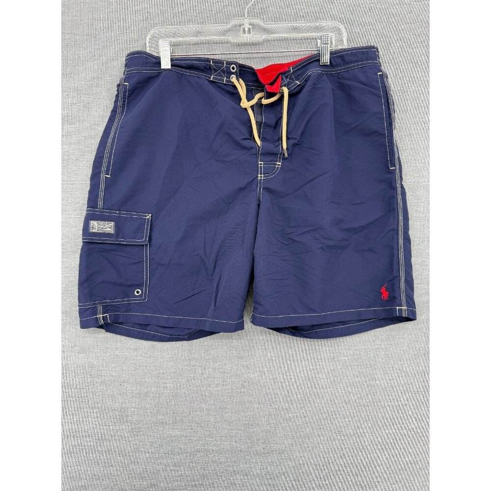 Vtg Polo Ralph Lauren Board Shorts Mens XL 8" Blue Swim Trunks Cargo Pocket